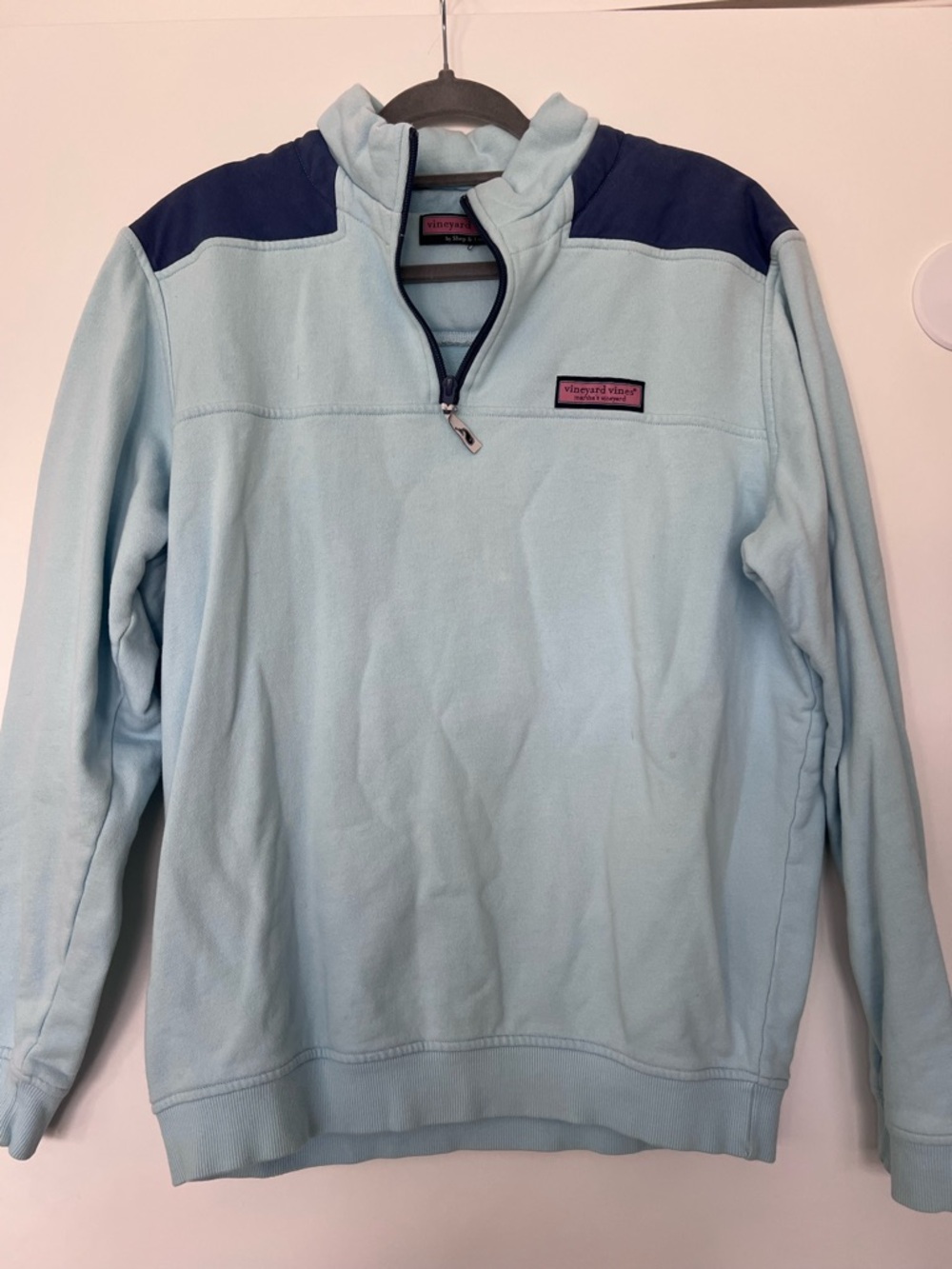 Vineyard Vines Light Blue with Navy Shoulder Quarter-Zip Pullover